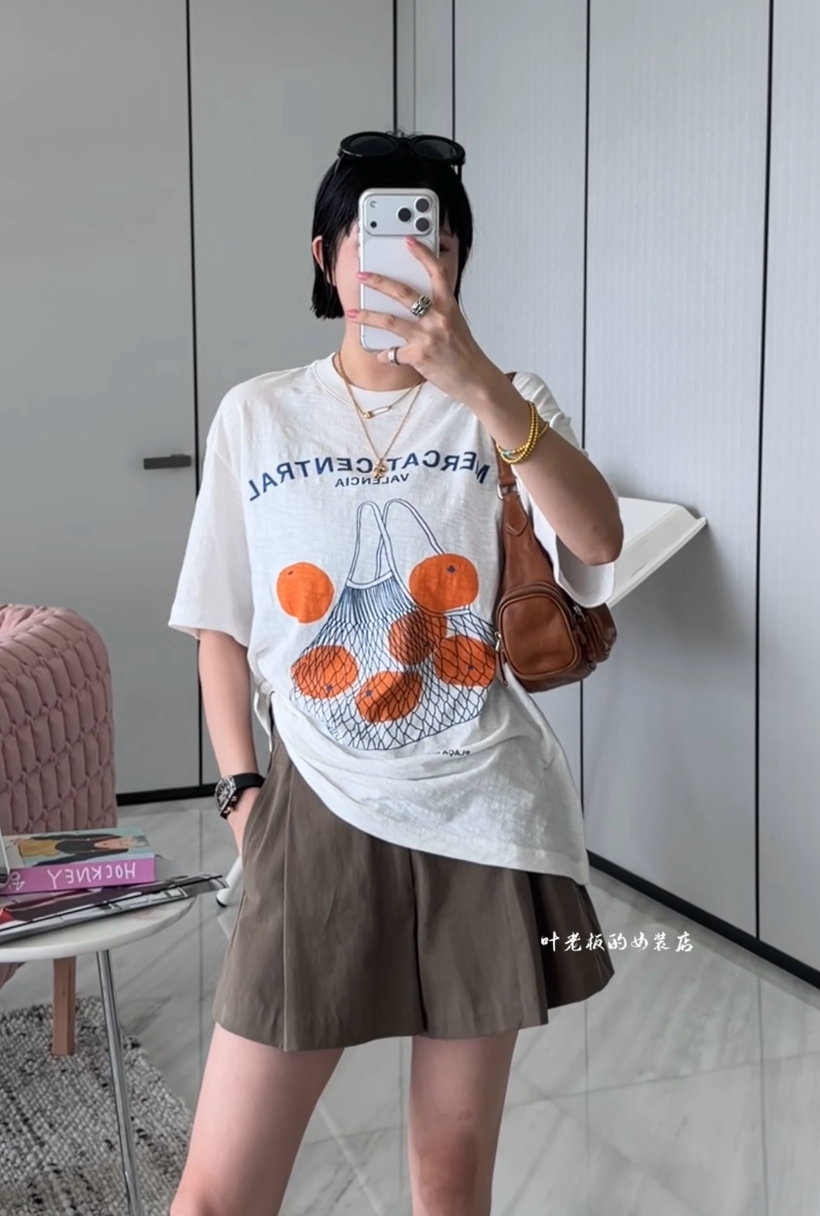 T17360印花短袖 诗歌兰欧货2026夏款气质米白色橘子包包图案T恤女