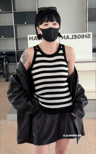 P161条纹背心 诗歌兰欧货女装2026春夏款气质黑白条纹针织背心女 - 封面