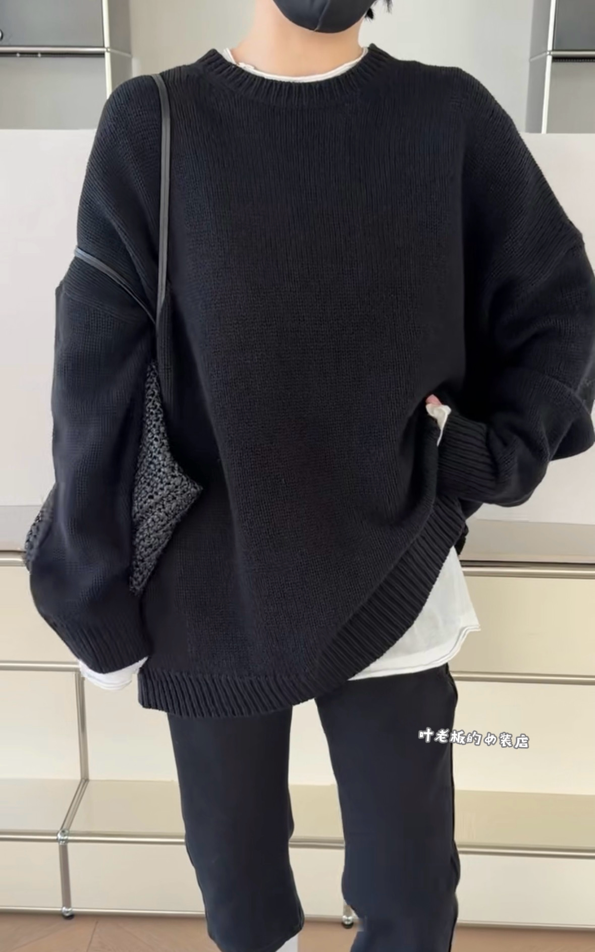 C25044宽松羊毛毛衣 诗歌兰厂货26秋冬款 显瘦黑色圆领休闲毛衣女