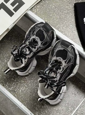 15586诗歌兰女鞋2026春季新款 时尚百搭厚底增高黑色老爹鞋运动鞋