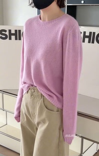 25105针织衫 诗歌兰女装2026早春款气质百搭粉紫色圆领短款毛衣女