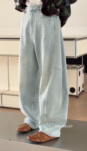 现货250102加绒牛仔裤 诗歌兰2026早春款气质磨白浅蓝色牛仔裤女