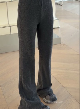 H32922诗歌兰韩货女装2026早春款 气质百搭深灰色细纹显瘦针织裤