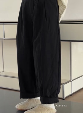 现货诗歌兰58771女装2025冬新款 百搭黑色松紧腰九分休闲裤棉裤女