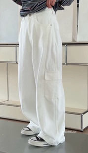P75011休闲裤 诗歌兰欧货女装2026春款气质白色口袋工装裤牛仔裤