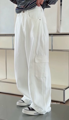 P75011休闲裤 诗歌兰欧货女装2026春款气质白色口袋工装裤牛仔裤