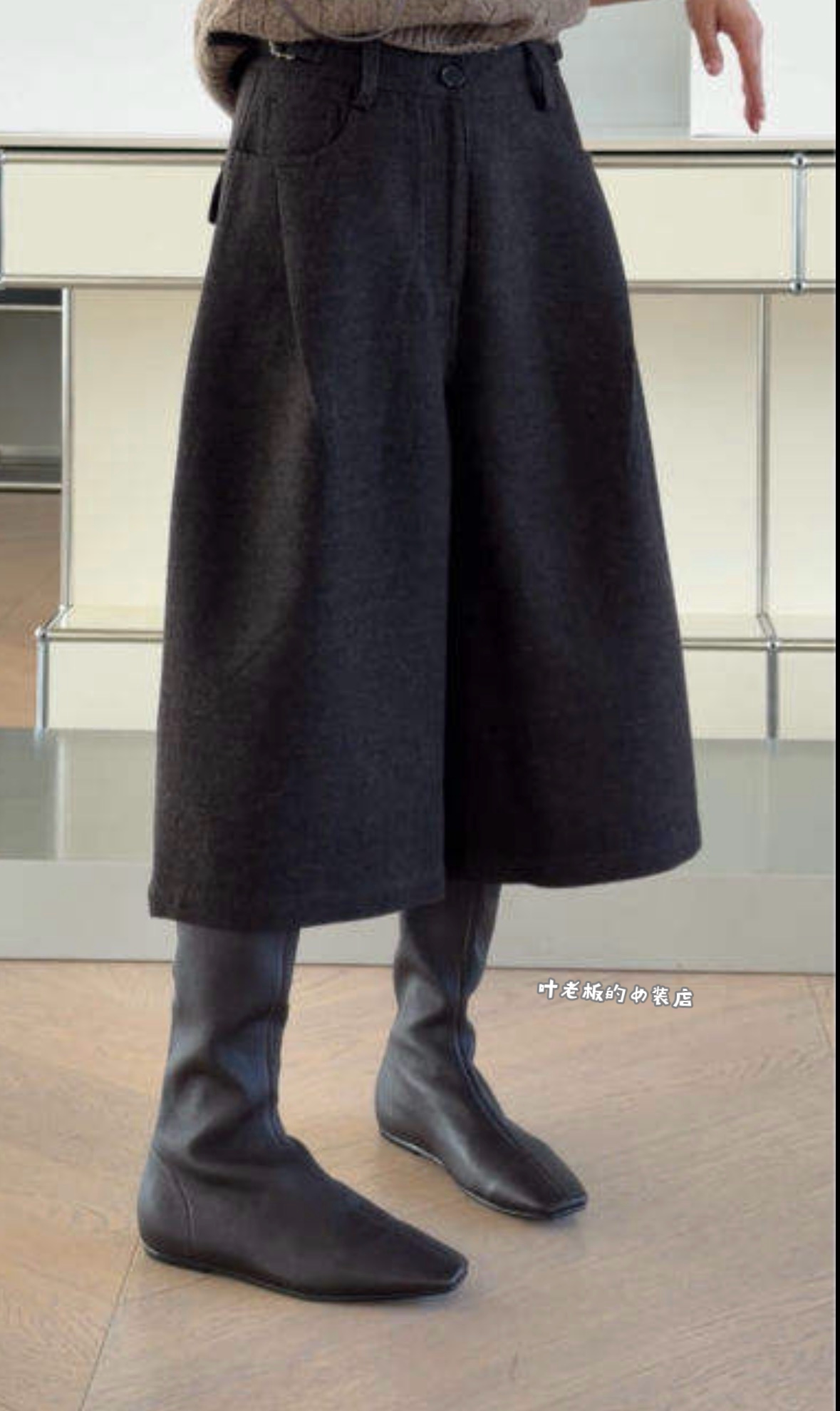 T8681羊毛中裤 诗歌兰女装26秋冬款时尚气质棕色高腰阔腿裤休闲裤