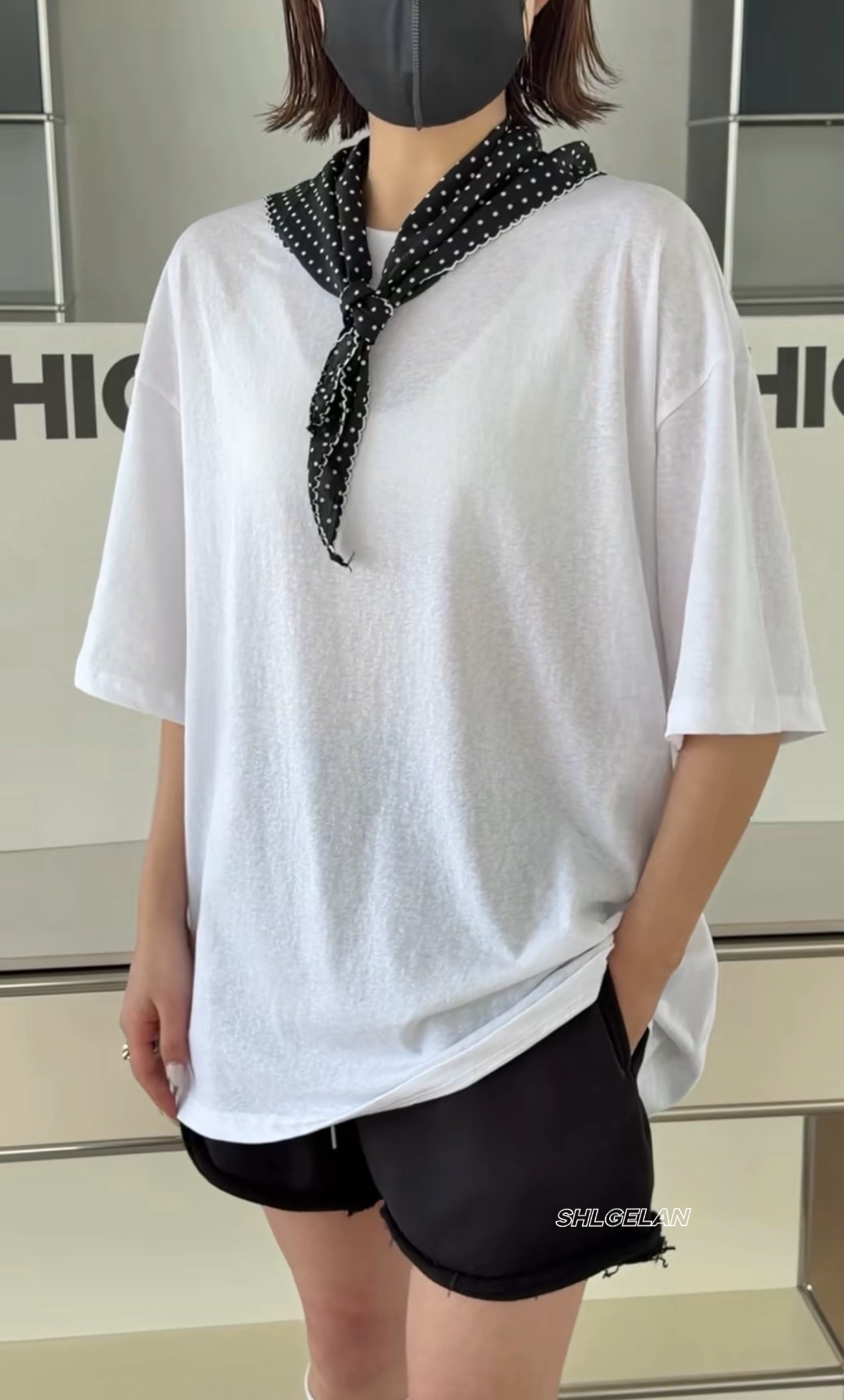 现货T72307丝巾短袖 诗歌兰女装2026春夏款 气质深灰色休闲T恤女
