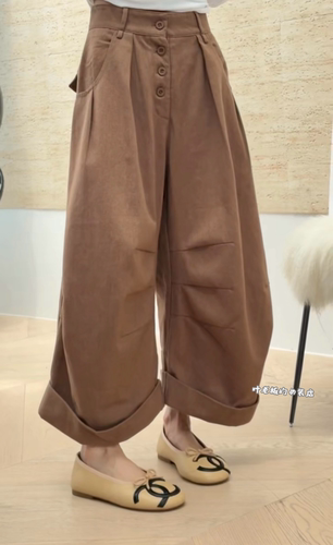 T1108诗歌兰阔腿裤 SGL2026秋款女装气质咖色褶皱弯刀裤休闲裤女