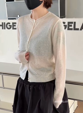 H06221薄款针织衫诗歌兰韩货女装2026春款气质米杏色圆领针织开衫