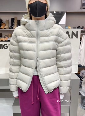 19276诗歌兰欧货女装2025冬款 气质米白色泡芙连帽排骨羽绒服女