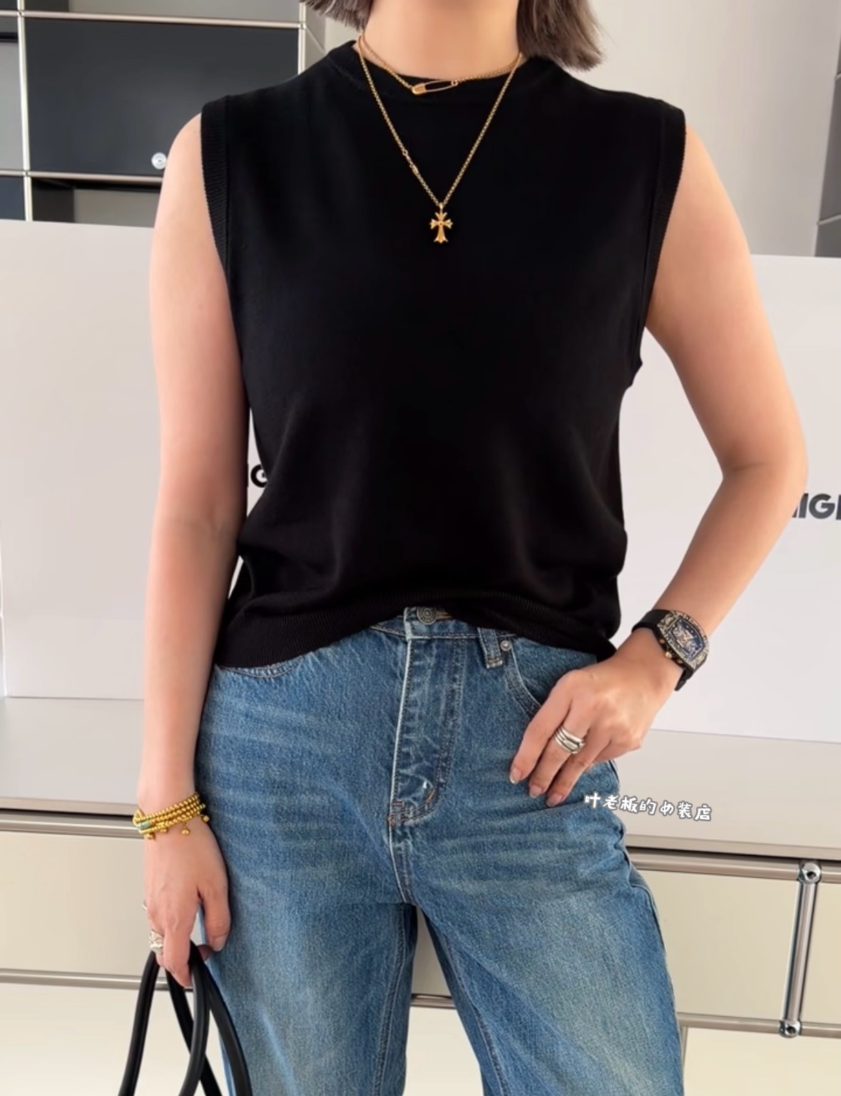 P9002针织背心 诗歌兰欧货女装26秋款 百搭显瘦黑色圆领针织上衣