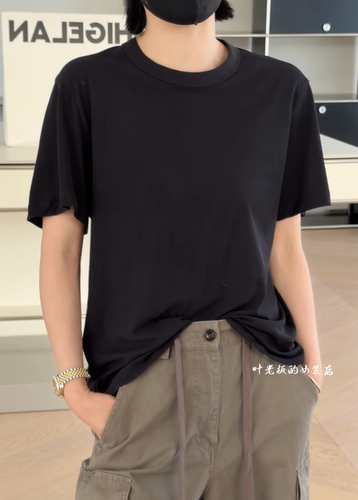 C58707纯色短袖 诗歌兰女装26新款夏 简约显瘦黑色圆领短袖T恤女