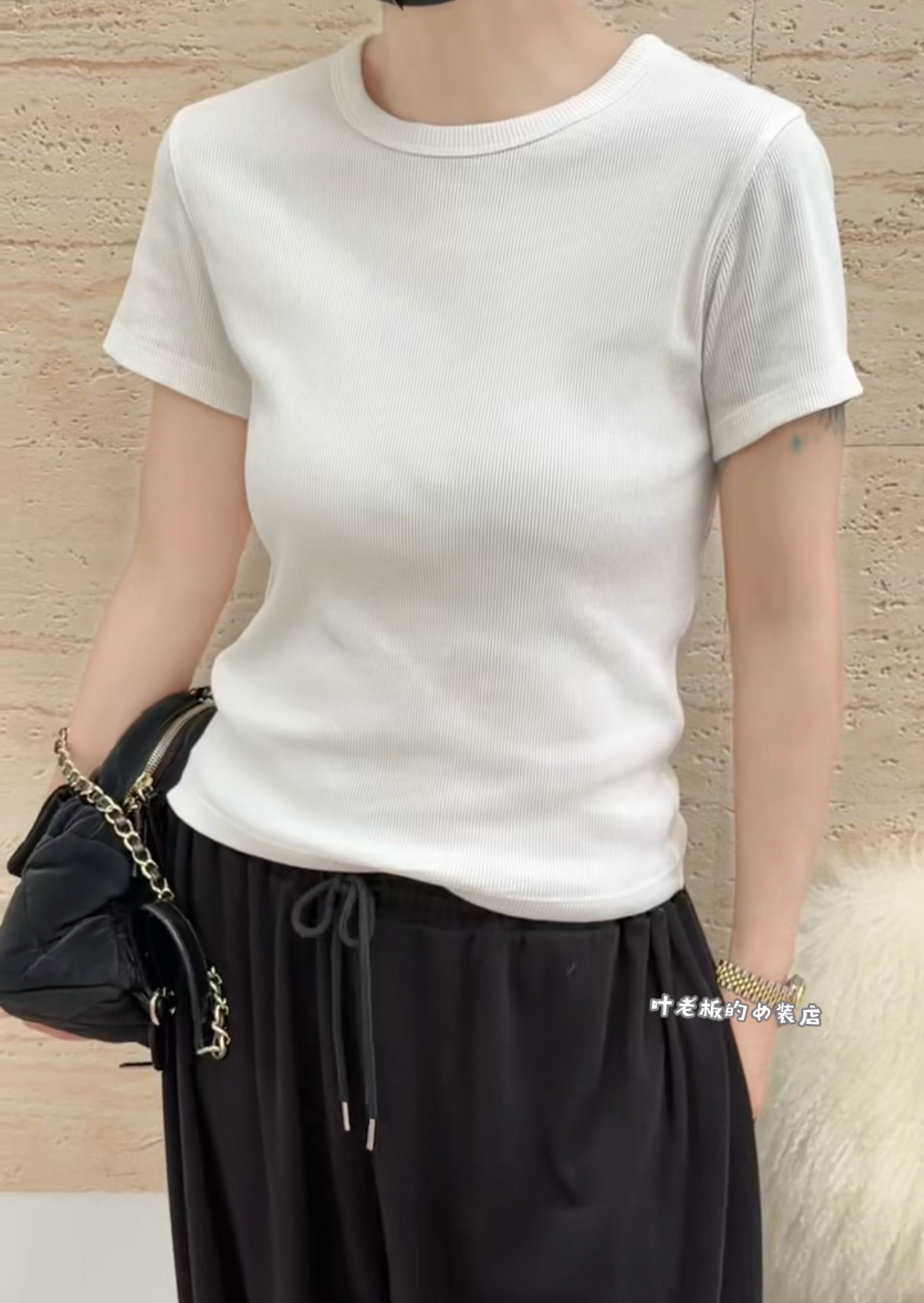 C58841修身短袖 诗歌兰厂货女装26秋款简约百搭款细条纹圆领T恤女