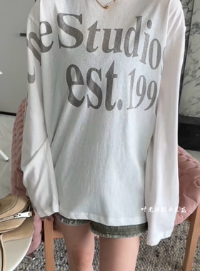 T7088字母长袖 诗歌兰欧货女装2026夏休闲白色字母印花防晒T恤女