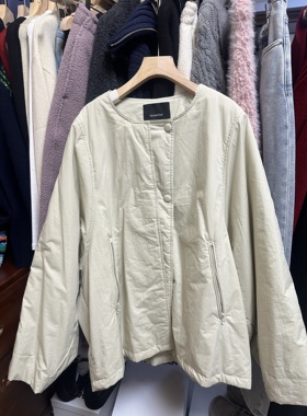 欧洲站 Second 2nd 2025冬款气质米白色圆领休闲宽松棉衣外套女