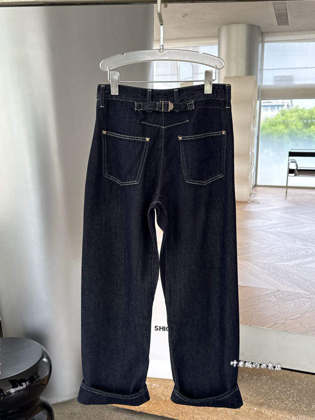 268577诗歌兰厂货女装26秋款 百搭显瘦深蓝色搭扣翻边直筒牛仔裤