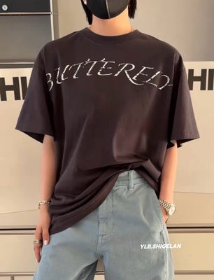 H62016字母短袖 诗歌兰韩货女装2026春夏款气质炭灰色后背蝴蝶T恤