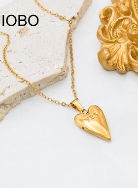 日韩简约风气质轻奢爱心经典款项链钛钢镀18k金小众百搭吊坠项链