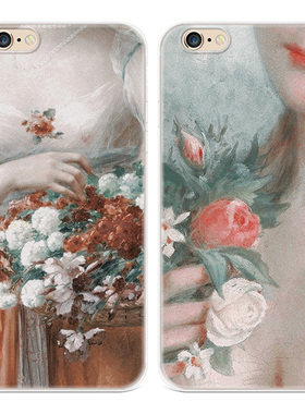 花朵少女适用iPhone8plus苹果13手机壳14promax复古6s7油画文艺女款软5se第一1二2三3代五六七八