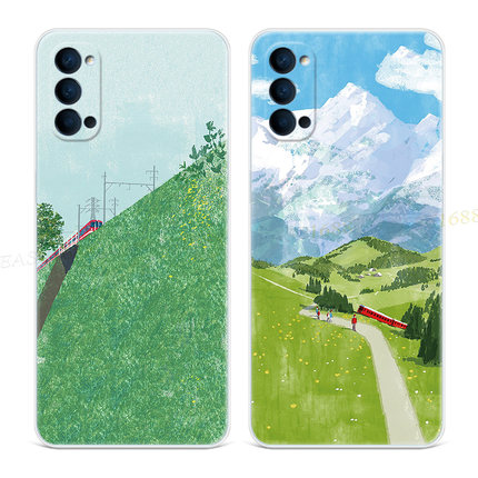 旅行插画9适用oppo reno6手机壳8pro+7文艺5K夏日4se简约3元气版2z小清新女款Ace轻薄软十