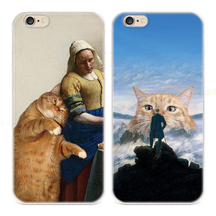 胖橘猫咪适用iPhone13苹果7plus手机壳14promax油画6s8可爱mini女款软5se第一1二2三3代五六七八