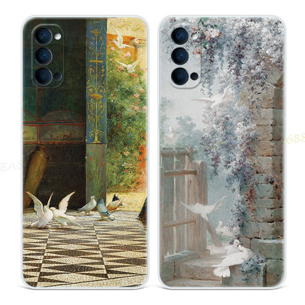 法式油画鸽子9适用oppo reno6手机壳8pro+7复古5K可爱4se文艺3元气版2z女款轻薄软十