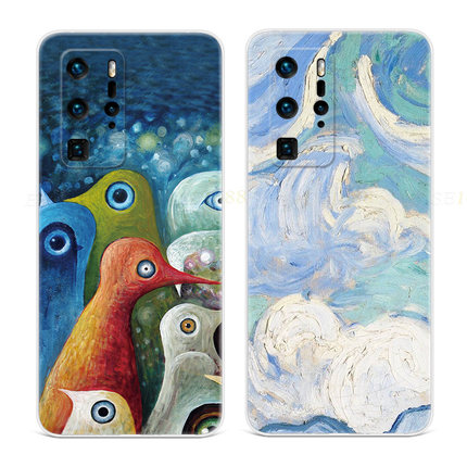 个性油画适用于华为p20pro手机壳p40p60涂鸦p10p9plus男女款+简约