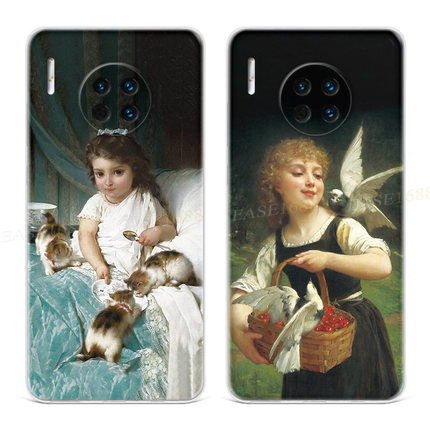 欧美油画适用华为mate60手机壳40pro+50小猫咪20x复古10e9艺术8女