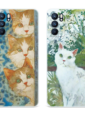 美术生猫咪9适用oppo Reno6手机壳8pro+7文艺5K复古4se油画3可爱2z女款Ace软十
