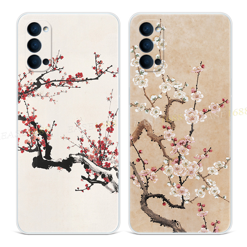 复古红梅9适用oppo reno6手机壳8pro+7文艺5k国画4se中国风3元气版2z女款Ace长辈可用的软十