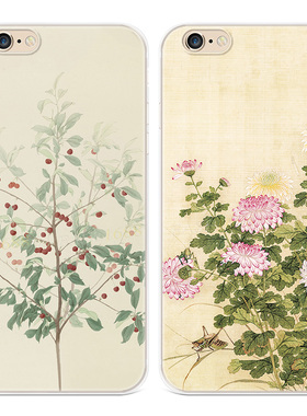 古风红豆适用iPhone8plus苹果X手机壳6s7文艺XR菊花xsmax女款超薄软5se第一1二2三3代五六七八