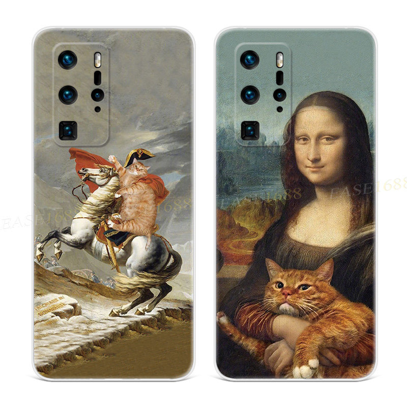 创意油画适用于华为p20手机壳p40p9p10p60pro+可爱猫咪plus文艺软