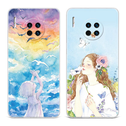 文艺女孩适用华为mate60手机壳40pro+50插画20x冷淡风10e个性9软8