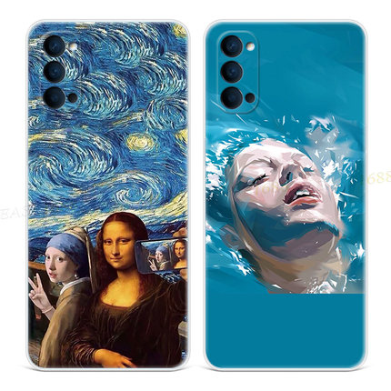 自拍蒙娜丽莎9适用oppo Reno6手机壳8pro+7文艺5K搞怪4se油画3元气版2z女款Ace软十
