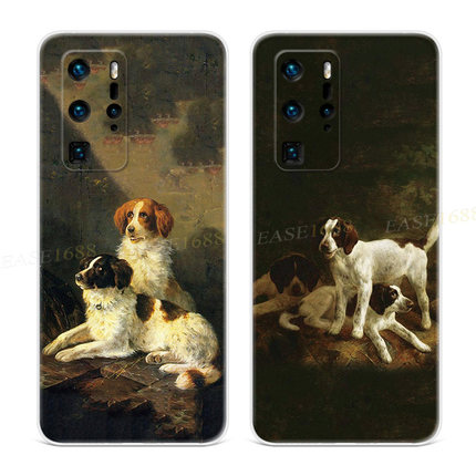 可爱小狗适用华为p40手机壳p60p20pro油画p10p9plus文艺+复古女款