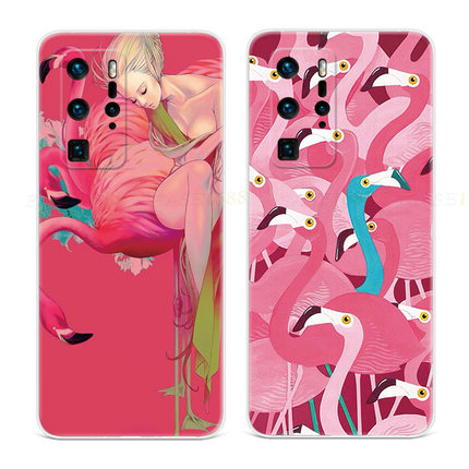 夏日小清新适用于华为p20手机壳p40p60pro火烈鸟p9p10plus插画+软