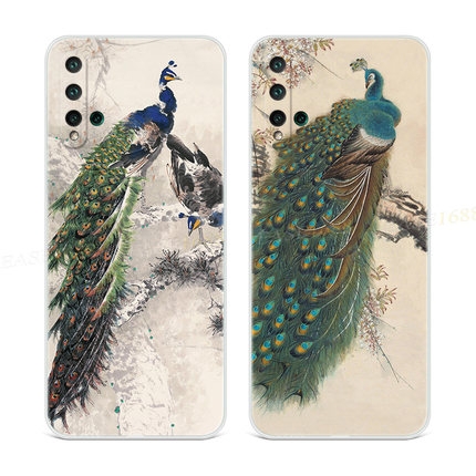 复古国画适用华为nova5pro手机壳6se/3i/4e2s孔雀中国风z文艺女款