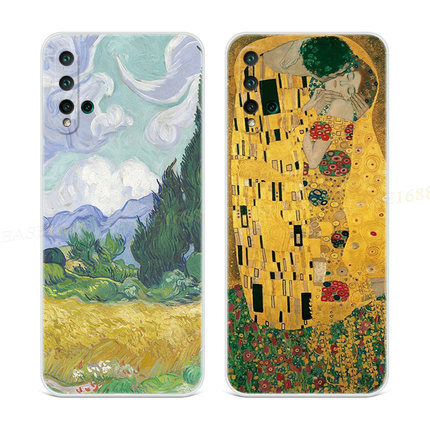 吻油画适用华为nova5手机壳6se梵高3i4e2s复古z艺术pro全包女款软