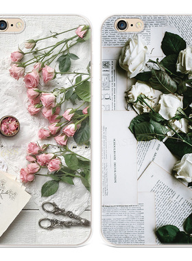 文艺玫瑰花适用iPhone8plus苹果X手机壳6s7冷淡风xsmax复古XR女款软5se第一1二2三3代五六七八