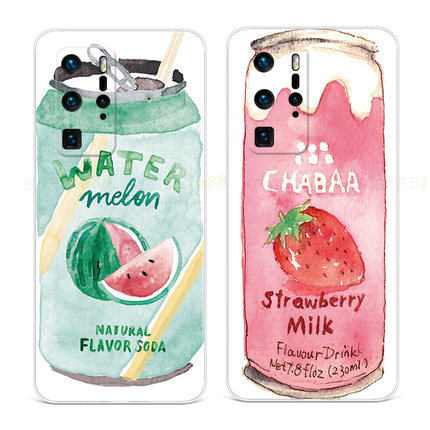 日韩适用于华为p20pro手机壳p40p60草莓牛奶p9p10plus插画+软硅胶