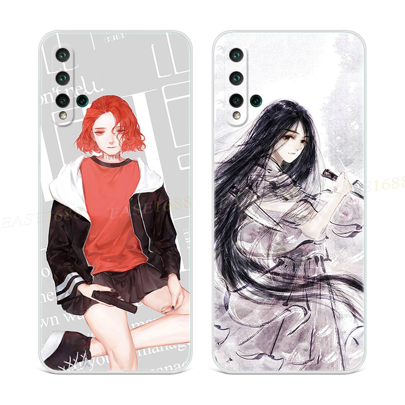 个性持枪女孩适用于华为nova5pro手机壳6se创意2s/4e/3i插画可爱