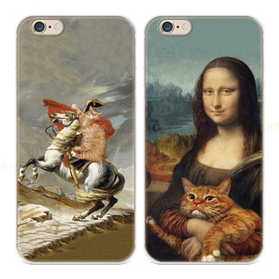 搞怪猫咪油画适用iPhone8plus苹果13手机壳6s7文艺男14promax复古女款软5se第一1二2三3代五六七八