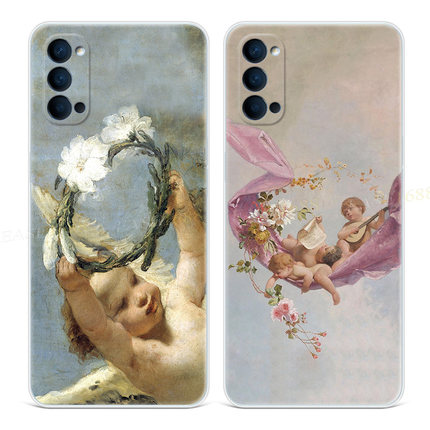 巴洛克小天使9适用oppo reno6手机壳8pro+7复古5K可爱4se油画3元气版2z女款Ace软十