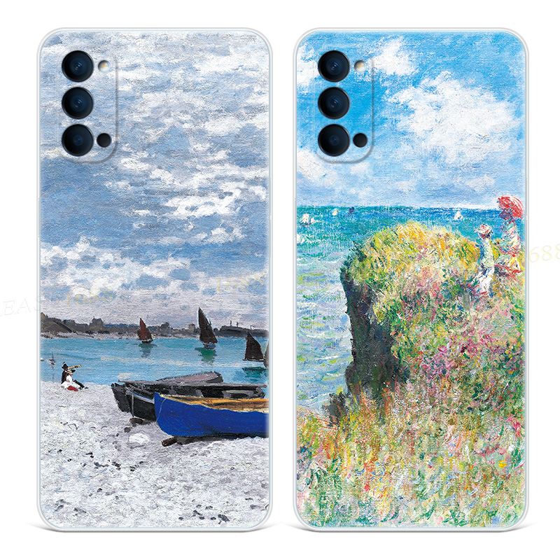 莫奈油画9适用oppo reno6手机壳8pro+7文艺5K艺术生的4se小清新3元气版2z女款Ace软十