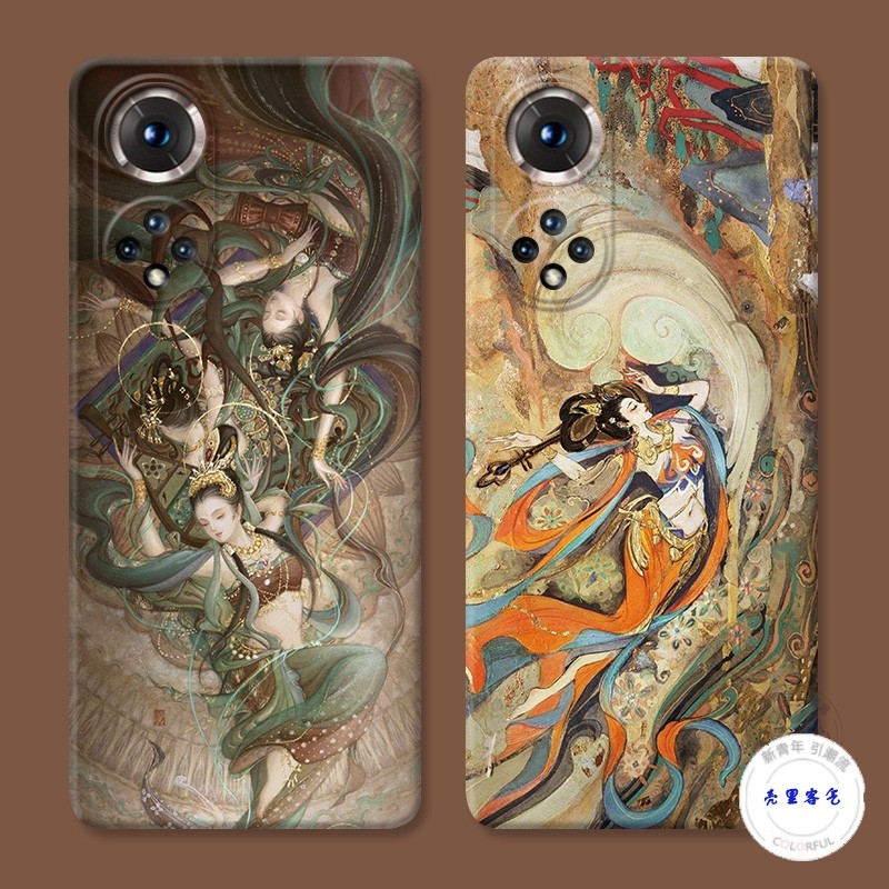 敦煌壁画适用70华为荣耀80手机壳60se 50pro艺术30中国风20仙女10直屛