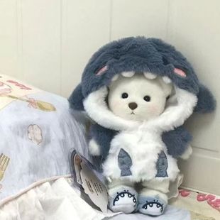正版繁森莉娜小熊玩偶小衣服网红鲨鱼帽背带裤套装泰迪熊娃衣手作