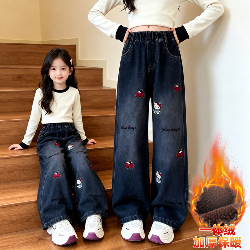 女童牛仔裤加绒加厚冬季2026新款大童女孩一体绒保暖儿童保暖裤子