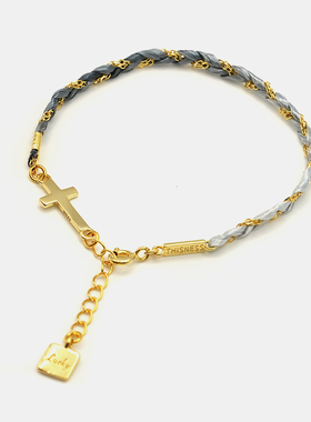 THISNESS 纯银镀金十字架蓝色渐变编织幸运手链