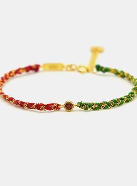 THISNESS 圣诞特辑 纯银镀金红色锆石红绿镀金链编织幸运手链